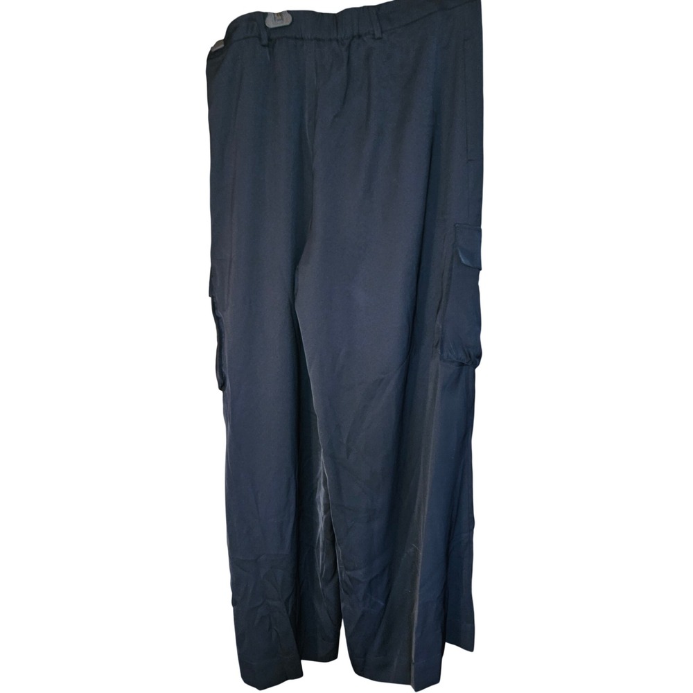 The Drop x @kelclight Black Satin Wide Leg Cargo Pants XL Drawstring Waist - Picture 2 of 9